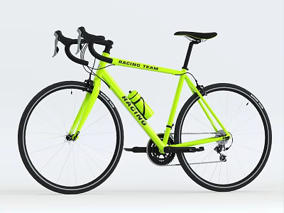 Bright Green Road Bike With Racing Team Logo And Water Bottle 3d model