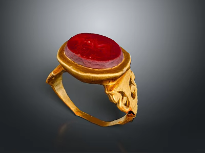 Elegant Fashionable Gold Ring With Red Gemstone And Intricate Decorative Design 3d model