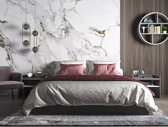 Modern background double bed 3d model