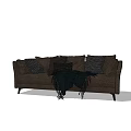Brown Two-Seater Sofa with Decorative Pillows and Black Throw Blanket 3d model