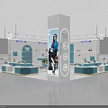Elegant Modern Exhibition Booth Design Featuring Shoes Display Counters Seating And Posters 3d model