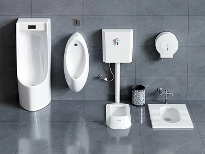 Modern Bathroom Urinal Design With Wall Mounted Sink And Toilet Paper Holder 3d model