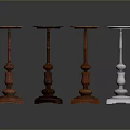 Four Small Tables Different Colors Three Red One White Carved Bases Dark Gradient Background