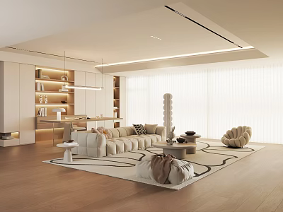 Modern Cream Style Restaurant Sofa Coffee Table Combination Lazy Sofa 3d model