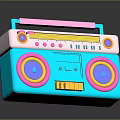 Vibrant Retro Radio With Blue Pink Yellow Speakers Handle And Control Buttons