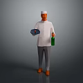 Professional Chef In White Uniform Holding Tray With Food And Green Bottle