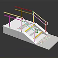 White Staircase Ramp Design With Handrails Yellow Warning Strips And Non Slip Treads
