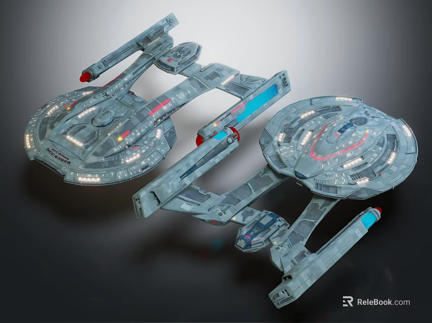 Futuristic Double Sci Fi Spaceship Models With Complex Structure And Illuminated Details 3d model