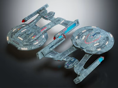Futuristic Double Sci Fi Spaceship Models With Complex Structure And Illuminated Details 3d model