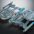 Futuristic Double Sci Fi Spaceship Models With Complex Structure And Illuminated Details 3d model