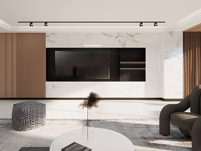 Modern Living Dining Room Interior With Sofa Coffee Table And Marble TV Wall Decor 3d model
