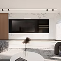 Modern Living Dining Room Interior With Sofa Coffee Table And Marble TV Wall Decor