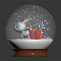Christmas Snow Globe With Blue Reindeer Colorful Gift Boxes Candy Canes Snowflakes And Brown Base