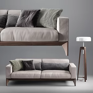 Modern Double Sofa Double Sofa Floor Lamp Combination 3d model