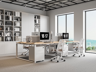 Office Desk and Chair Staff Station Computer Desk and Chair 3d model