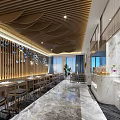 Modern Elegant Restaurant Interior With Marble Dining Counter Wooden Decor Open Layout And Warm Lighting