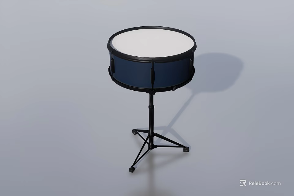 Percussion Musical Instrument Drum Featuring White Drumhead Dark Blue Body And Black Stand 3d model 