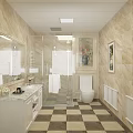 Elegant Classic European Bathroom With Marble Tiles Built In Washing Machine And Spacious Storage Cabinets