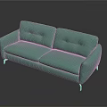 Stylish Turquoise Leather Two Seater Sofa With Tufted Backrest And Metal Legs