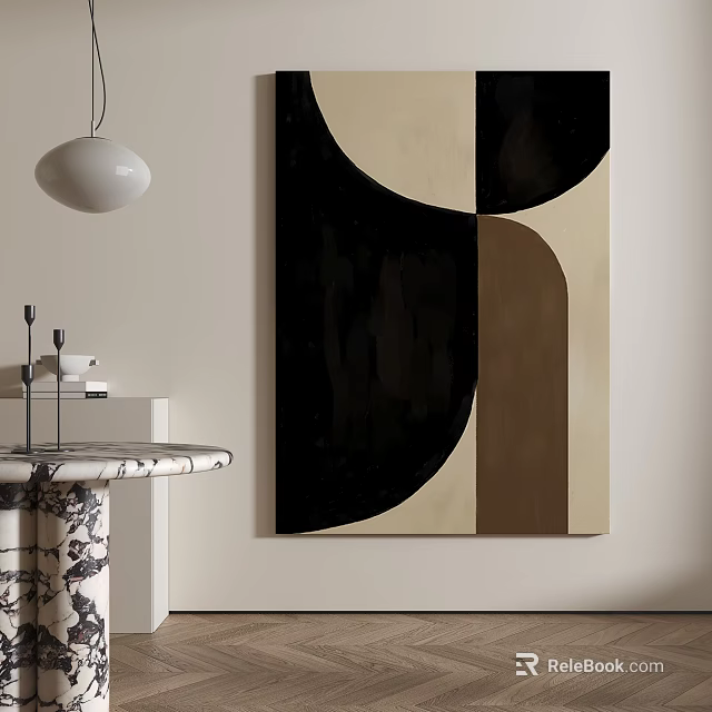 Modern Minimalist Interior With Abstract Art Pendant Light And Decorative Table 3d model