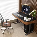 Desk and Chair Combination Desktop Computer Leisure Chair Vase Floriculture Books Headset 3d model