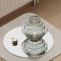Decorative Clear Glass Layered Ornament Set With Candle On Mirror Tray For Coffee Table Decor