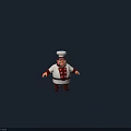 Man Dressed As Chef In White Chef Uniform With Red Accents And Chef Hat