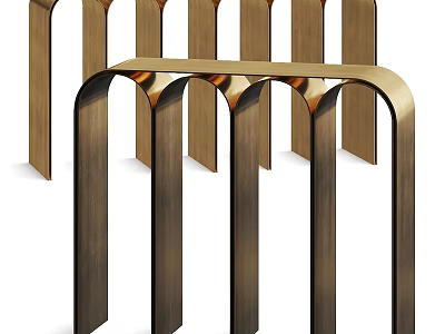 Elegant Modern Brass Console Table With Curved Design And Column Supports 3d model