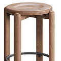 Two Stylish Bar Stools In Brown And Black With Wooden Legs And Metal Footrest Rings