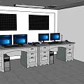 Monitoring Room Interior With Control Desks Multiple Computer Monitors And Storage Cabinets