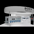 SONY Exhibition Booth with Modern Display Screens and Digital Showcases in Curved White Structure