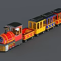 Colorful Amusement Train Rides with Red Yellow Blue Carriages for Kids Playground 3d model
