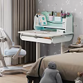 Children's Room Interior With Study Desk Comfortable Chair Star Pattern Wall And Stuffed Toys