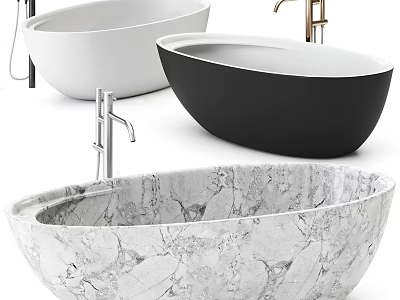 Modern Bathtub Design With White Black And Marble Finishes And Faucet 3d model
