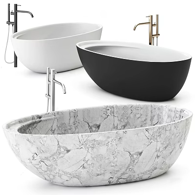 Modern Bathtub Design With White Black And Marble Finishes And Faucet 3d model