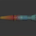 Colorful Rocket Weapon Design with Red Yellow Blue Green Flames Tail Fins and Reflective Surface