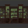 Large Wooden Bookshelf Furniture With Multiple Compartments Filled With Books And Small Wooden Stool
