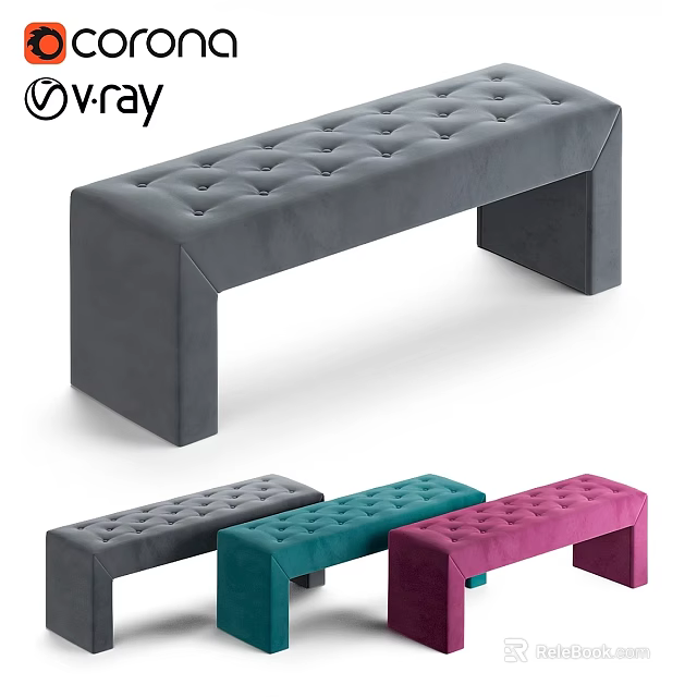 Tufted Velvet Bench In Gray Teal Pink Colors For Modern Home Decor 3d model 