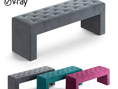 Tufted Velvet Bench In Gray Teal Pink Colors For Modern Home Decor 3d model