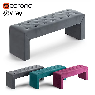 Tufted Velvet Bench In Gray Teal Pink Colors For Modern Home Decor 3d model