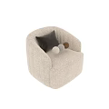 Velvet Beige Single Sofa With Curved Back Vertical Tufted Design And Brown Cushion