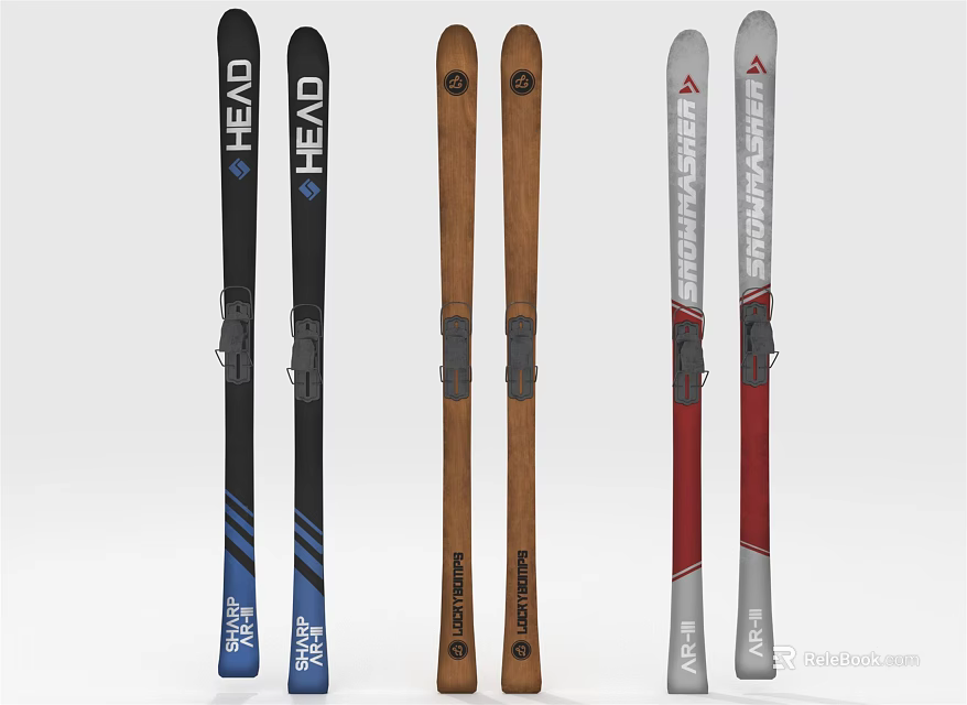 HEAD And ROSSIGNOL Ski Equipment With Black Brown Gray Red Colors And Modern Designs 3d model 