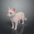 White Cat 3D Model With Pink Ears Blue Eyes And Reflection On Dark Background