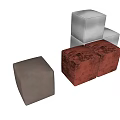 Modern Square Leather Ottomans in Brown and Gray Stacked Together 3d model