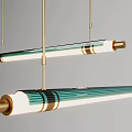 Elegant Modern Long Chandelier With Gold Metal Frame And Green White Striped Glass Tubes