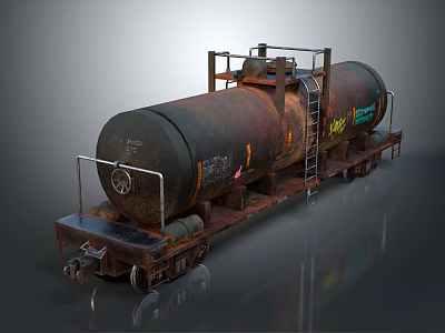 Rusty Tank Car With Metal Ladder Wheels And Industrial Markings 3d model