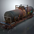 Rusty Tank Car With Metal Ladder Wheels And Industrial Markings