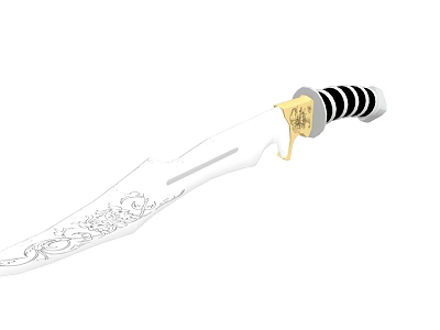 Decorative Sword with Intricate Engraved Patterns Black and White Striped Handle and Golden Accents 3d model