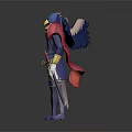 Game Movie Character With Blue Wings Gold Blue Uniform And Mask Holding Sword