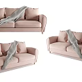 Stylish Pink Two Seater Sofa With Grey Blanket In Modern Design 3d model